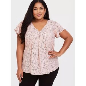Torrid Womens Georgette Button Front Top SIze 5X Pink Flutter Sleeve V Neck